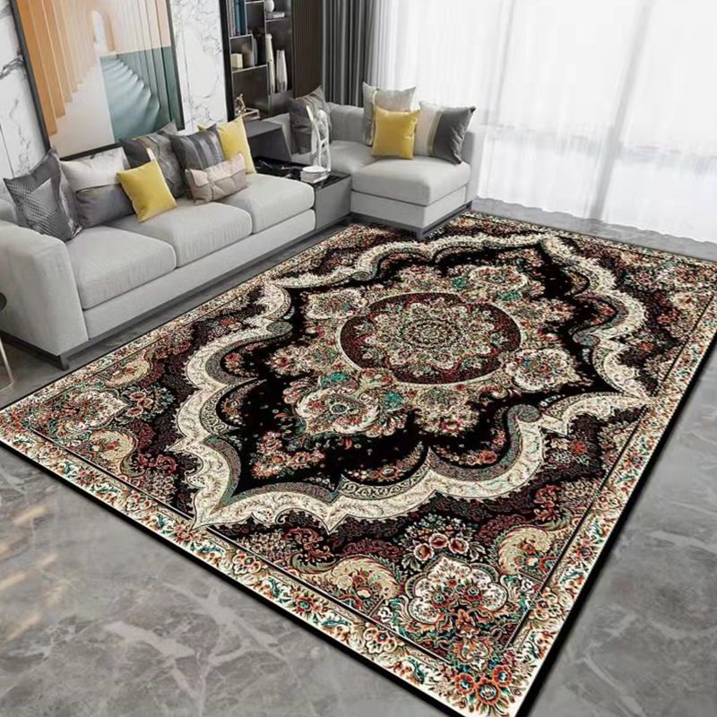 Tapis graphique en polyester traditionnel blanc tapis lavable pour le salon