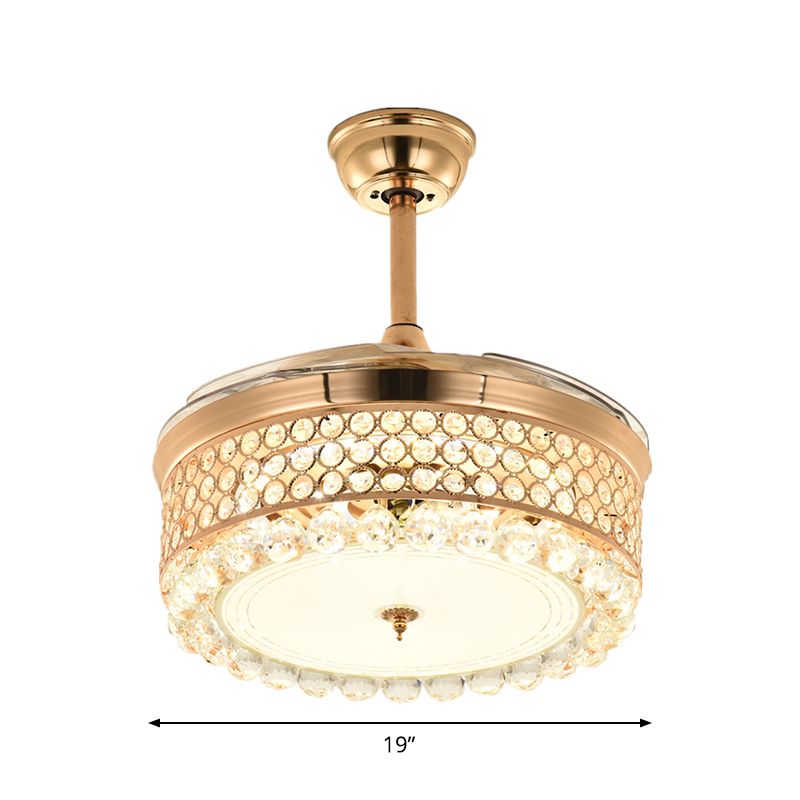 Faceted Crystal Bowl Semi Flush Ceiling Light Modern 19" Wide LED Pendant Fan Lamp, 4 Blades