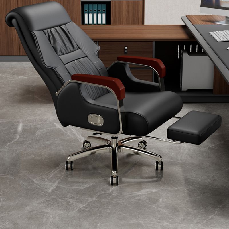 Modern Slide Office Chair Fixed Arms Leather Adjustable Seat Height Desk Chair with Wheels