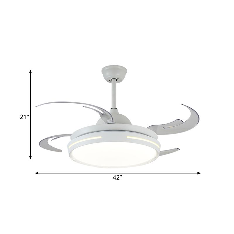 White Round Ceiling Fan Light Modernist Acrylic LED 42" Wide Living Room Semi Flush Mount Lighting with 8 Blades