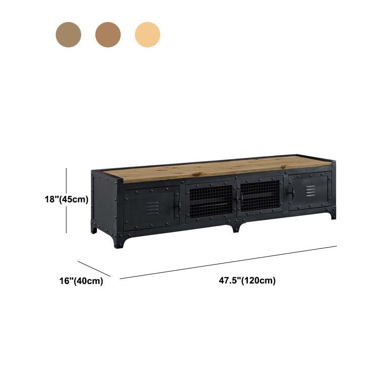 Industrial Iron & Pine Wood TV Stand for TVs 19.69" H 4 Doors TV Console