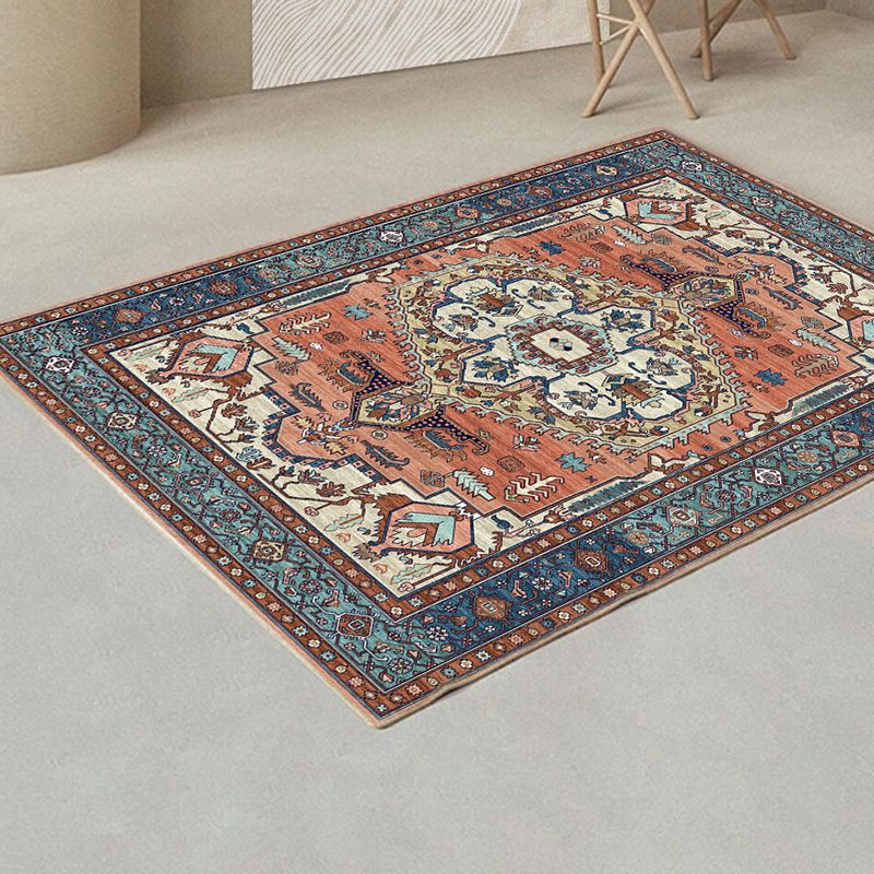 Riguge traditionnel Riguge classique à imprimé fleur tapis résistant aux taches en polyester pour la décoration de la maison