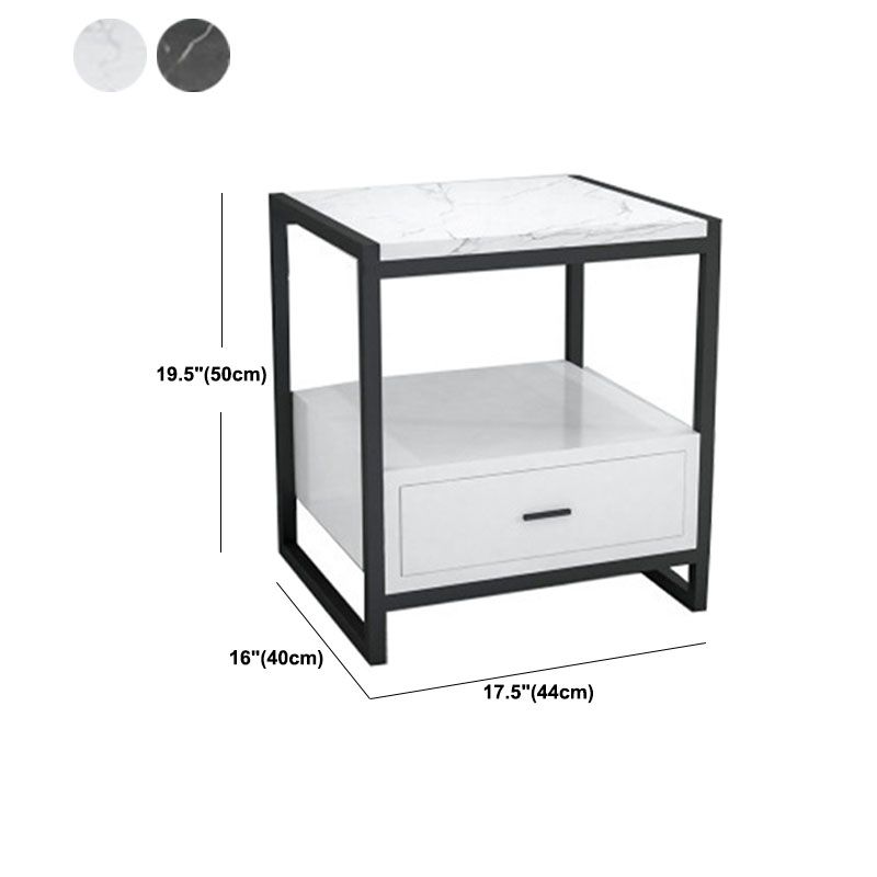 Modern Metal Night Table Lower Shelf Bedside Cabinet with Drawer for Bedroom