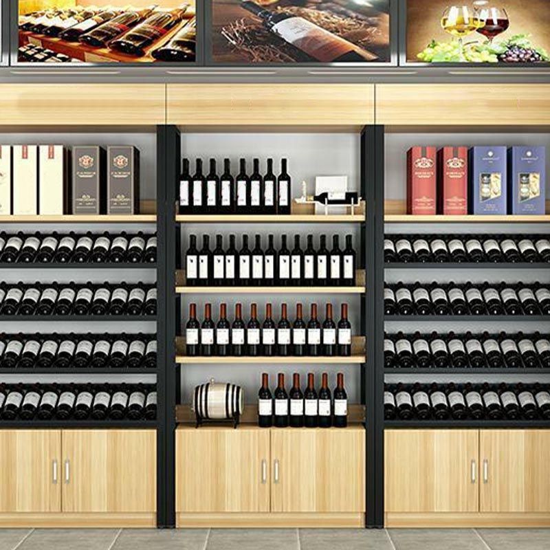 Industrial Floor Wine Rack Manufactured Wood Wine Jail with Shelf