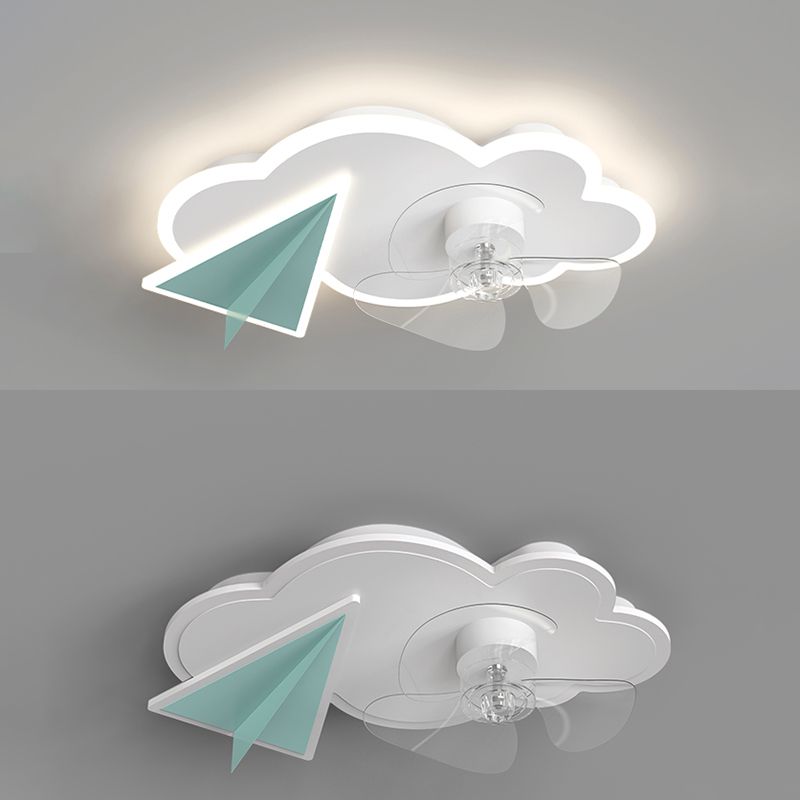 Cartoon Bedroom Ceiling Fan Light Fixture Acrylic Children Style Semi Flush Light