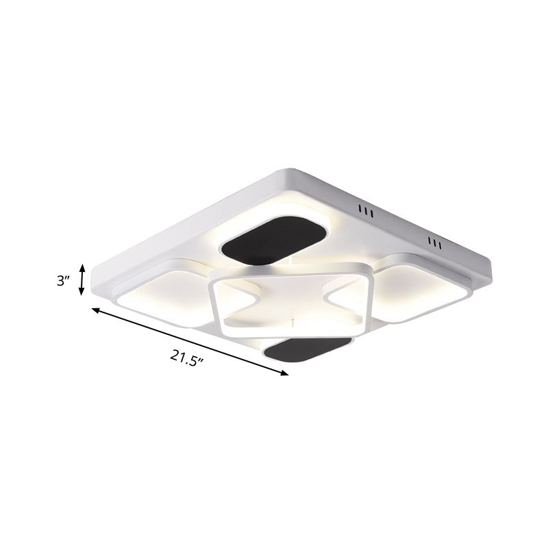 Lámpara de techo empotrada con sombra cuadrada minimalista, acrílico, 21,5 "/27,5" de ancho, luz LED para dormitorio cerca del techo en negro