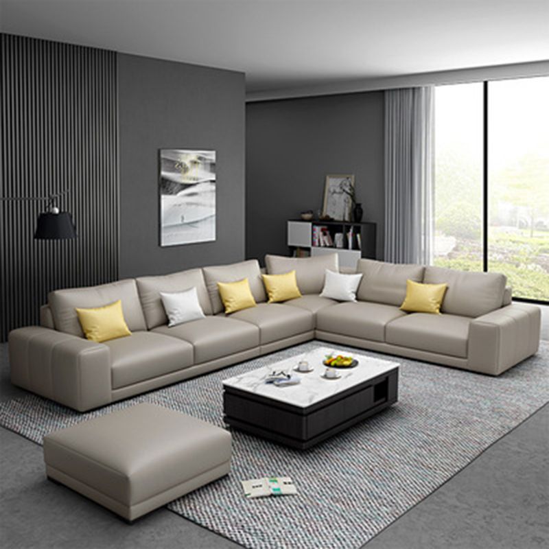 Contemporary Right Hand Facing Sectional Faux Leather Corner Sofa with Ottoman