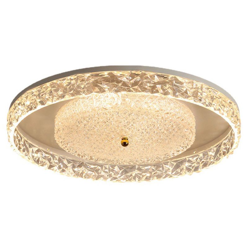 Contemporary Ceiling Light Round LED Flush Mount Light with Crystal for Living Room