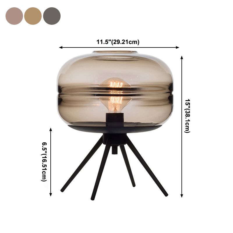 Contemporary Style Drum Table Lamp Glass 1 Light Table Light in Black