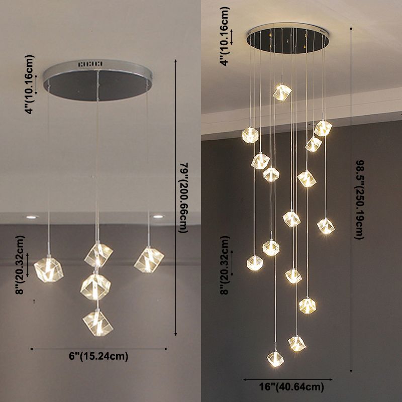 Crystal Silver LED Pendant Light in Modern Luxury Style Stainless-Steel Square Hanging Lamp