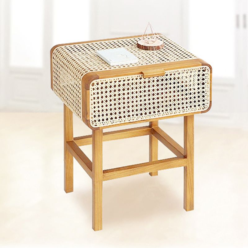 1 Door Rattan Nightstand Modern Bedside Cabinet With Legs ,23.6" Tall