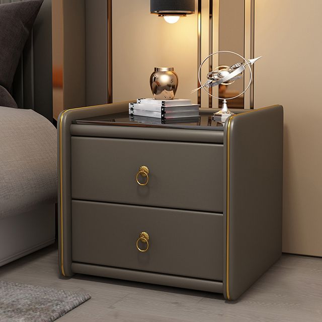 17.7" Tall 2 - Drawer Nightstand Modern Faux Leather Nightstand