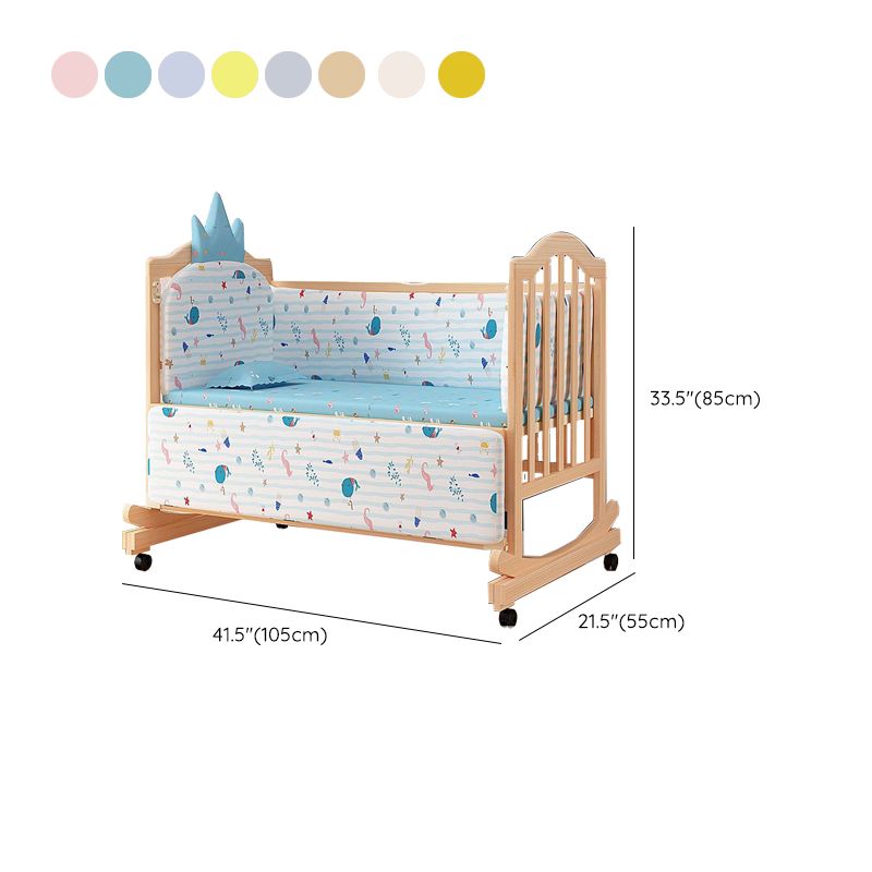 Wood Convertible Baby Crib Nursery Crib with Guardrail and Wheels