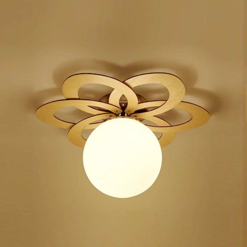 Simplicity Wooden Ceiling Light Fixtures Glass Shade Flush Mount Ceiling Fixture