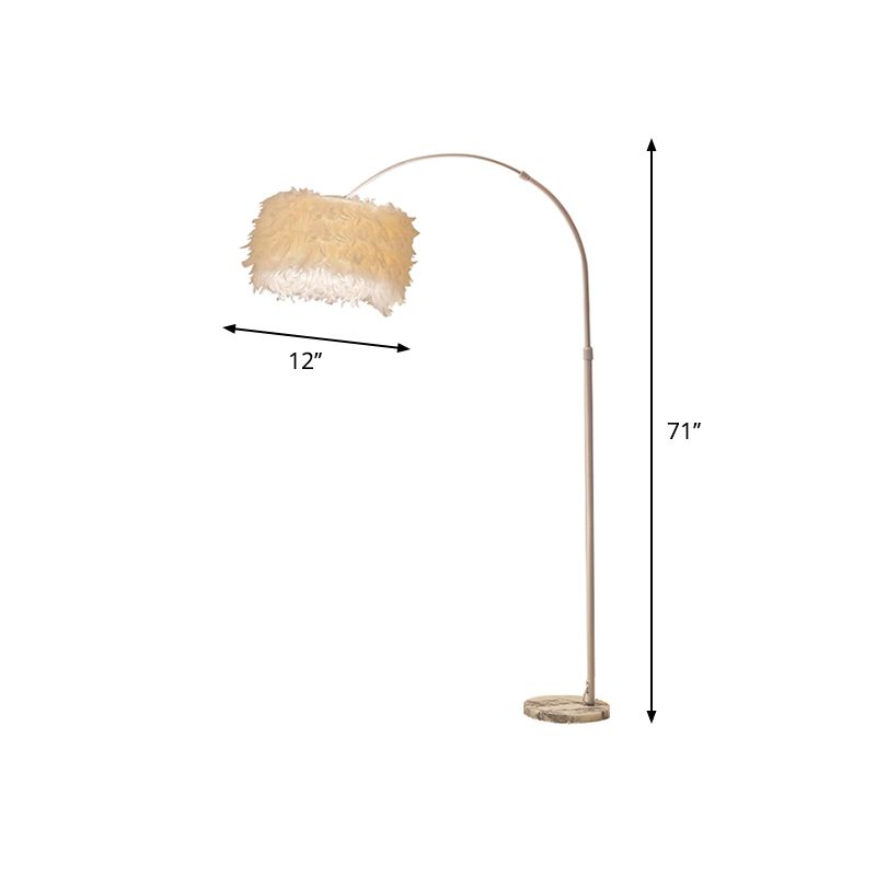 Trommelvloer Licht Licht Simplicity Feather 1-Licht Wit Goaneneck/Straight Stand Up Lamp met/zonder kristal draperen