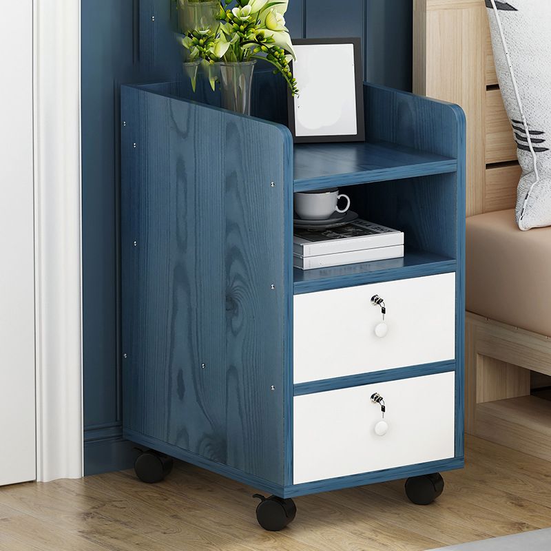 2 Drawers Bed Nightstand Contemporary Wooden Night Table for Bedoom