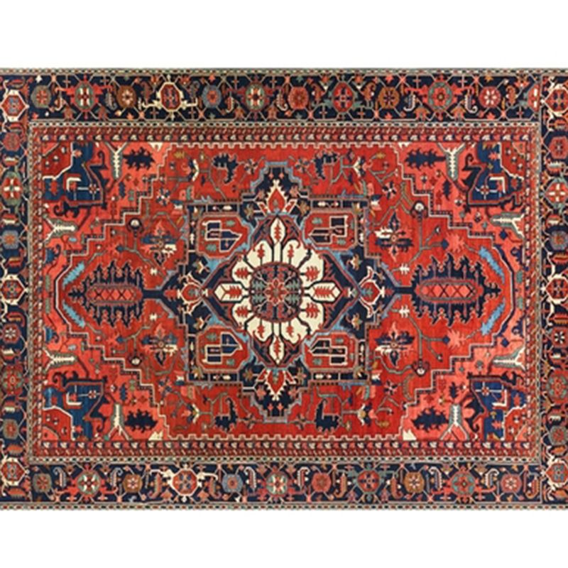 Tone rouge marocain tapis intérieur polyester Tribal totem imprimé tapis de soins faciles pour la décoration de la maison