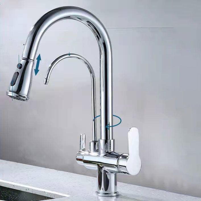 Contemporary Pull down Kitchen Faucet Double Handle High Arch 2-Function Water Filler