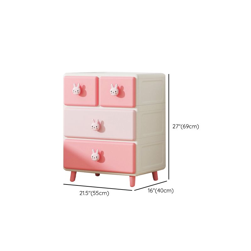 Northern European Vertical Kids Nightstand Pink/Brown Plastic Nursery Dresser for Room