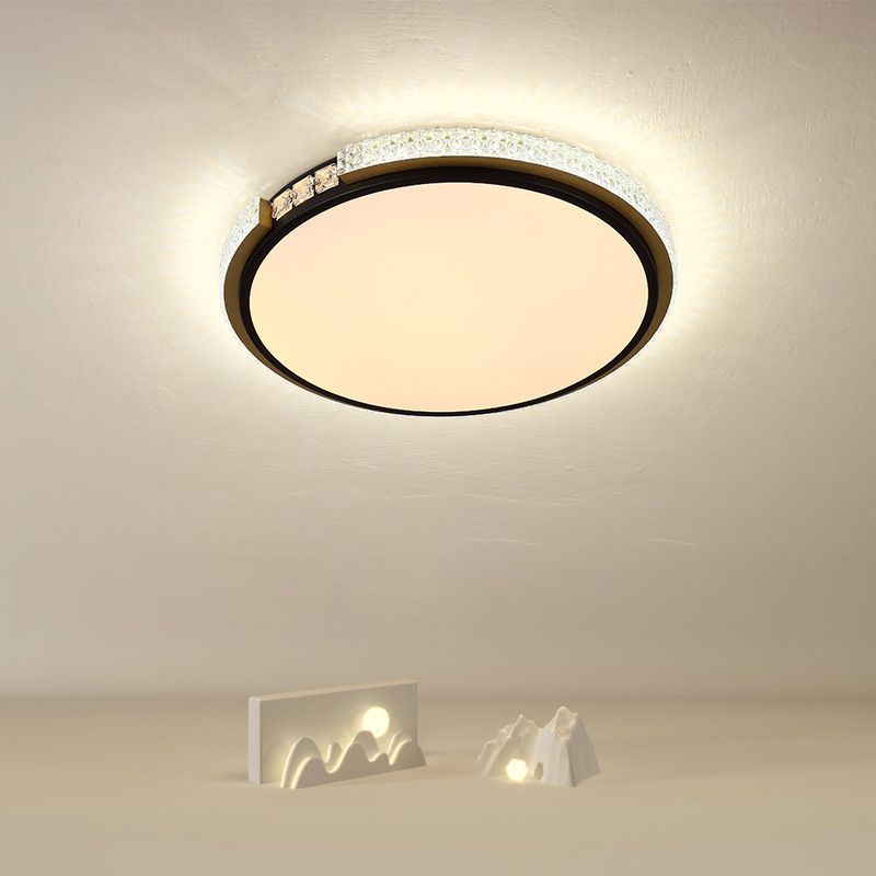 Modern Ceiling Light Round LED Flush Mount Light with Crystal for Living Room