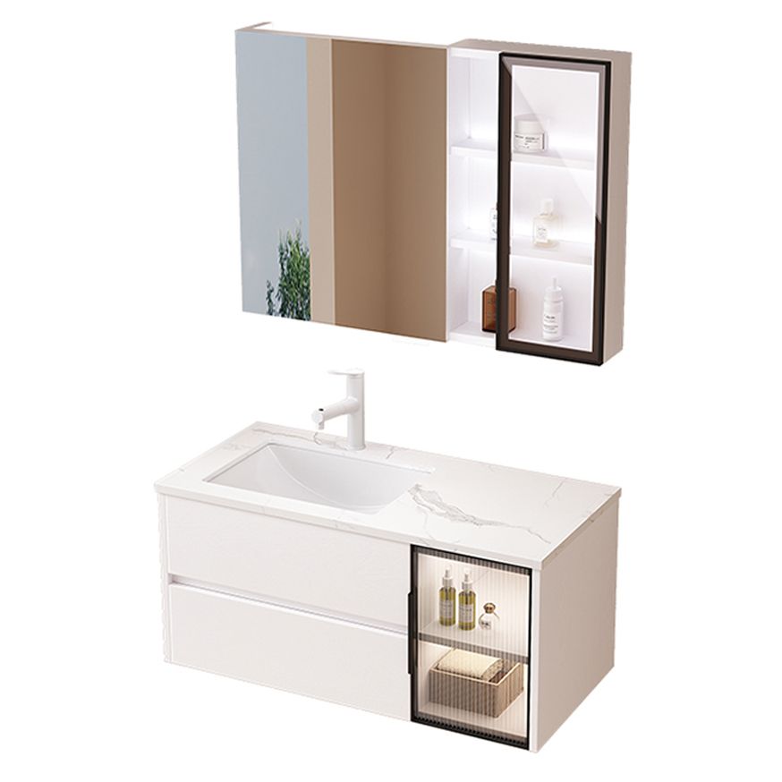 Wall Mounted Bath Vanity Mirror Single Sink Rectangular Bathroom Vanity with 2 Drawers