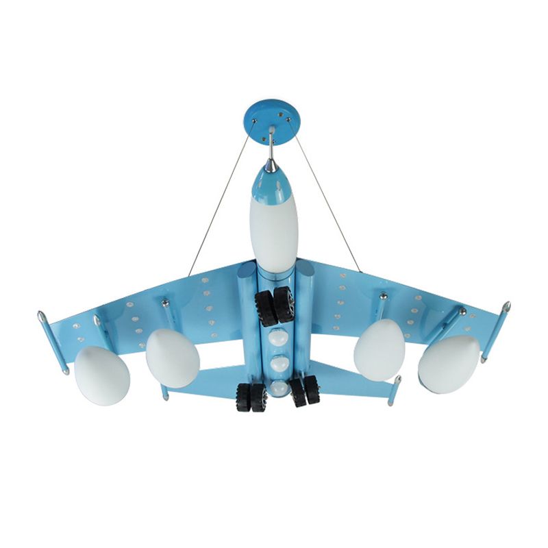 Bambini Sky Blue Hanging Light Combat Airplane Chandelier Metallic per la camera da letto del parco a tema
