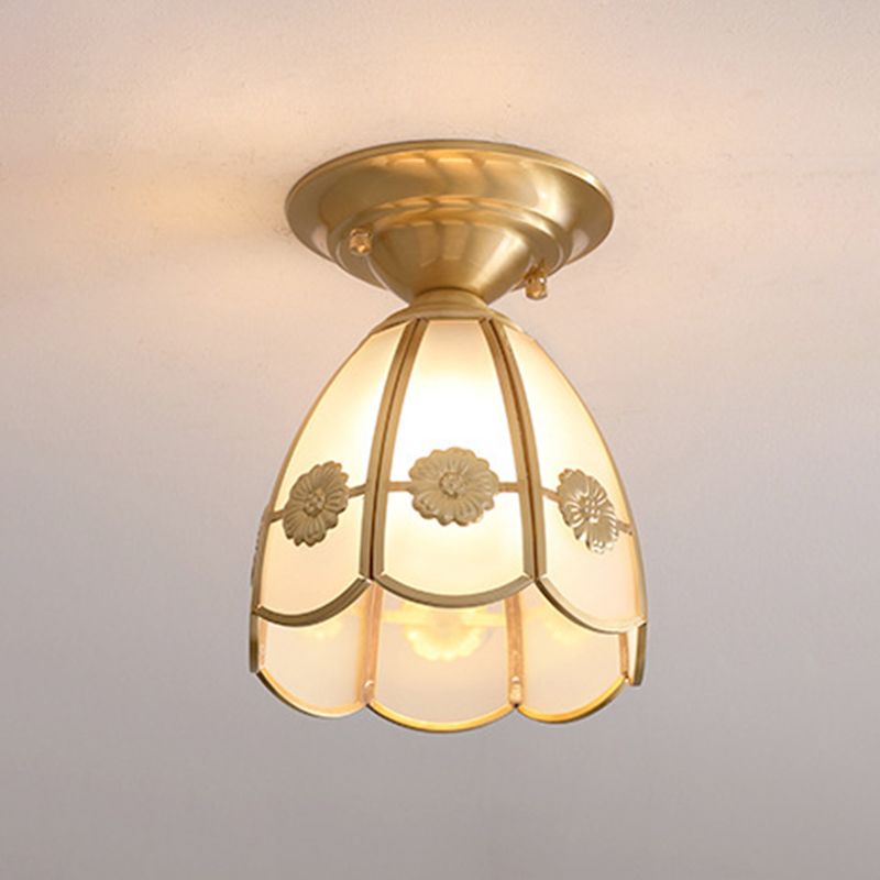 1 Light Semi Flush Mount Light Fixture Traditional Milk Glass Ceiling Light Fixtures for Living Room