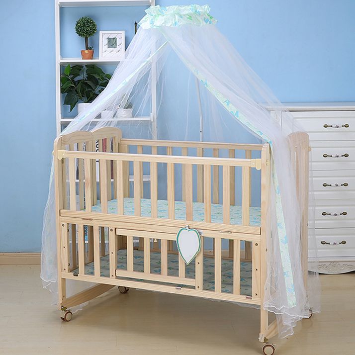 Convertible Solid Wood Baby Crib Folding Nursery Bed with Guardrail