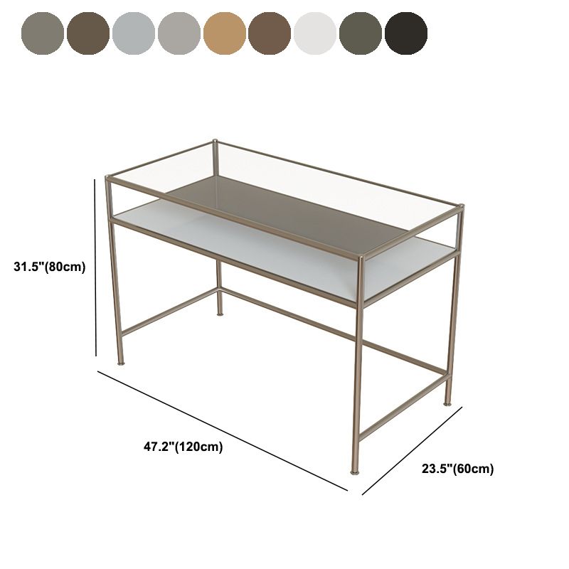 Contemporary Glass Writing Desk Rectangular Office Desk with Shelf