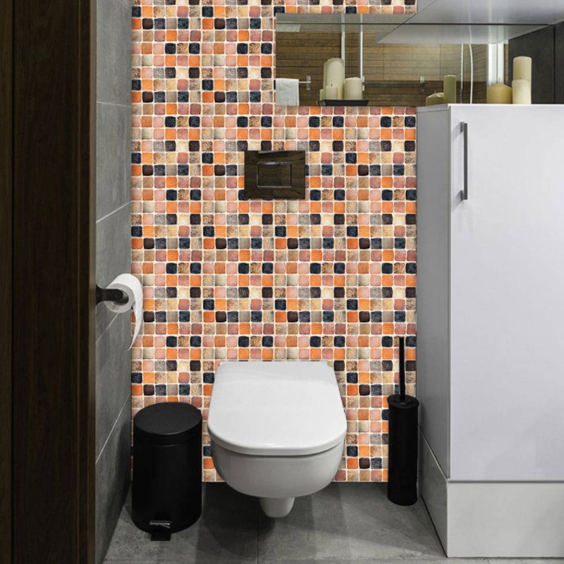 Orange Mosaic Tiles Wallpaper Panel Set Self-Adhesive Wall Decor for Bathroom, 10 Pieces