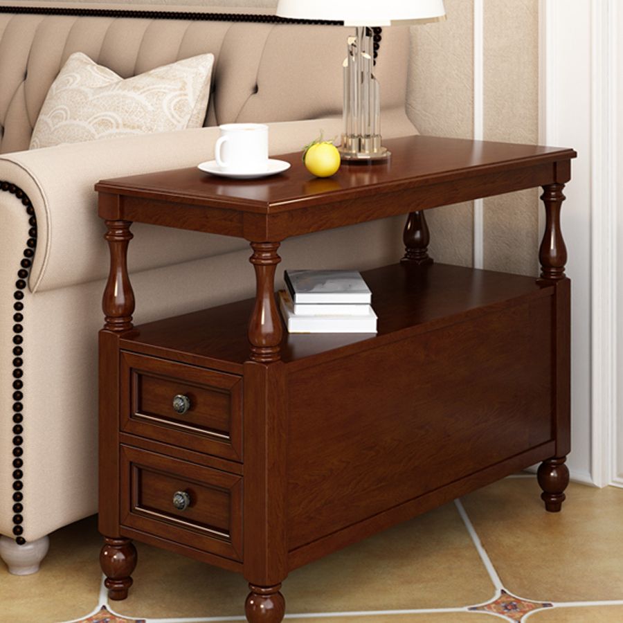 4 Legs Side Table Modern Wood Gold 2-Drawer Side End Snack Table