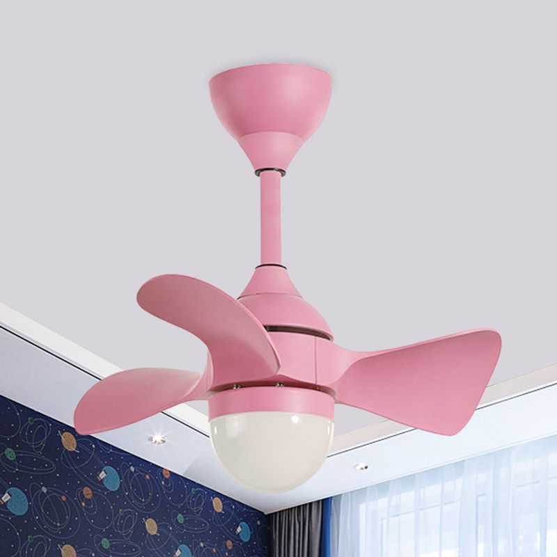 23.5 "W Half-bol schaduw LED ventilatorlamp Macaron Acryl Kinderen Slaapkamer Semi-flush plafondlicht met 3 messen in roze/blauw