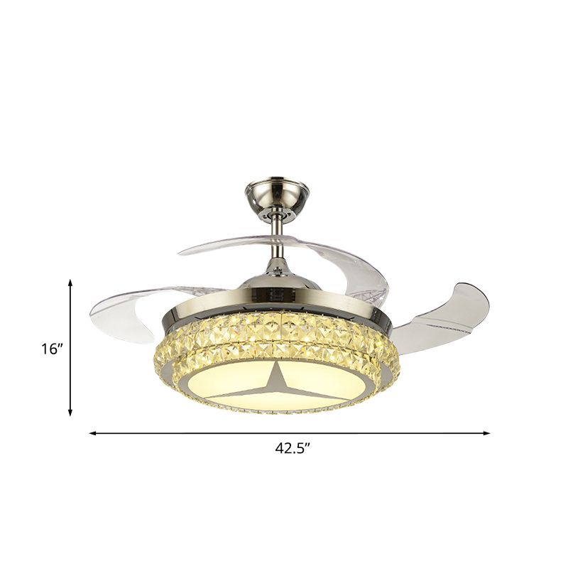 Ronde kristal spoelventilator met 4 bladen Minimalistische woonkamer 42,5 "W LED Semi Flush Light in zilver