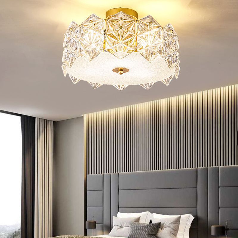 Modern Drum Flush Mount Lighting Crystal Multiple-Light Ceiling Lighting