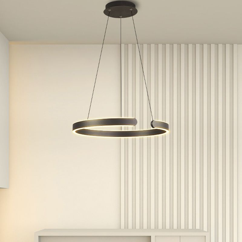 Linear Metal Pendant Light Fixtures Modern Style 2 Light Hanging Light Fixtures in Black