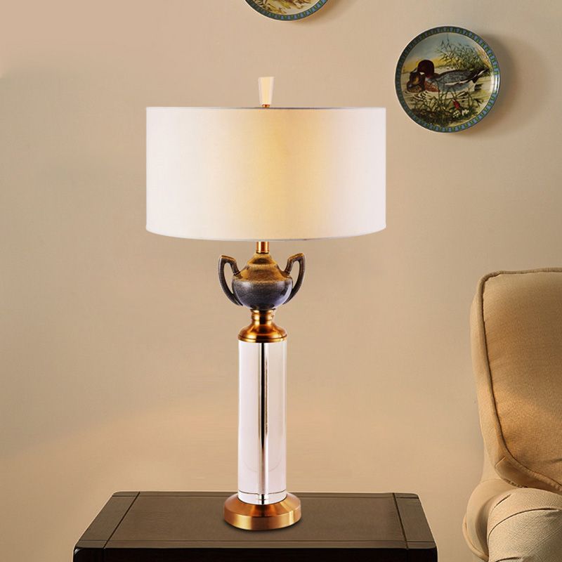 1 Head Cylindrical Nightstand Lamp Modernism Hand-Cut Crystal Reading Light in Gold