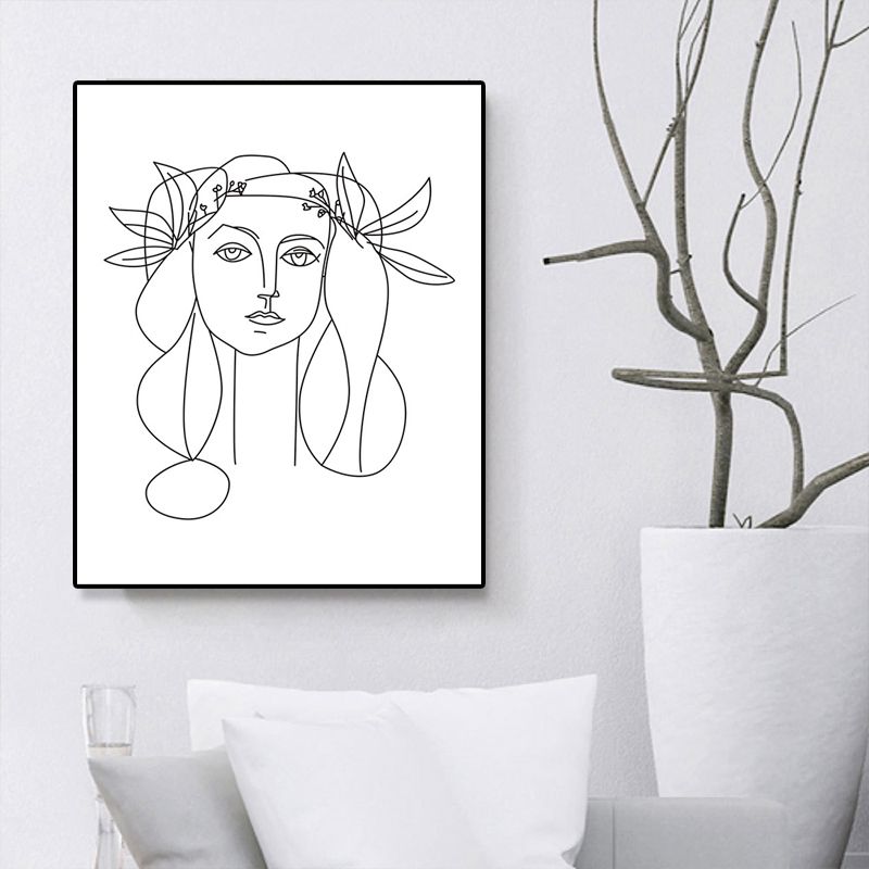 Canvas Textured Painting Nordic Style Pencil Girl's Portraiture Wall Art, Multiple Sizes