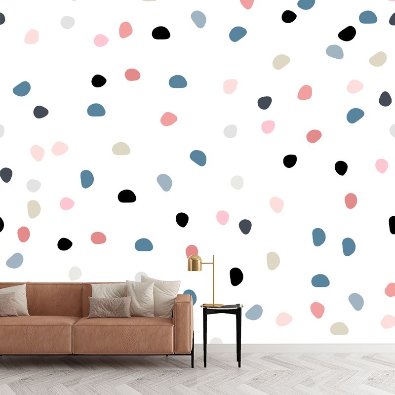 Multicolored Spots Wall Mural Stain-Proof Kids Style Bedroom Wall Covering on White