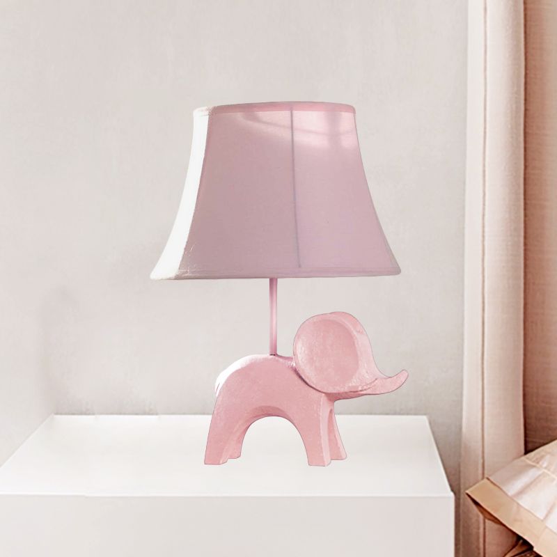 Cartoon 1 Bulb Table Lamp Pink Elephant/Peacock Blue/Yellow Rhinoceros Nightstand Light with Drum/Flared/Chevron Fabric Shade