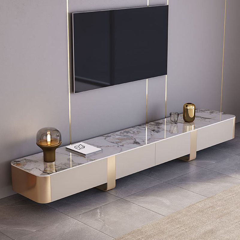 Glam TV Console Enclosed Storage Stone Media Console with Drawers for Living Room