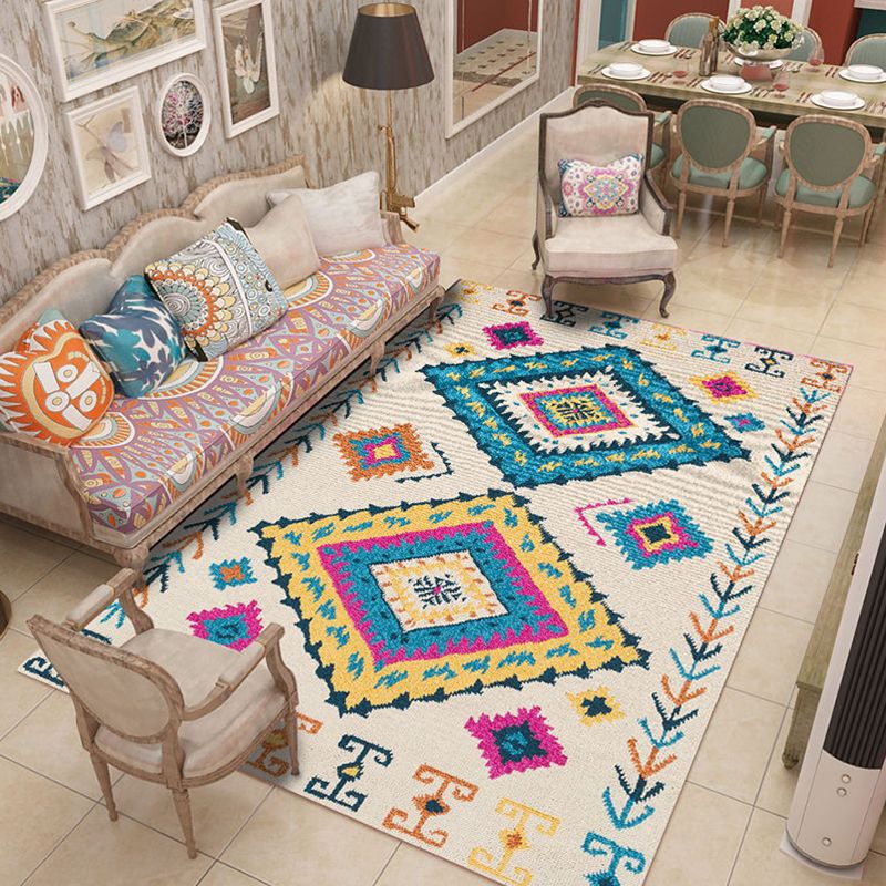 Nordic Geometric Printed Rug Multi Colored Cotton Blend Area Carpet Non-Slip Backing Pet Friendly Area Rug for Parlor