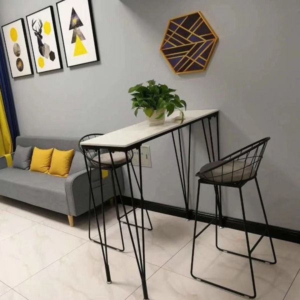 White Glam Style Table in Faux Marble and Metal Milk Tea Shop Bar Table