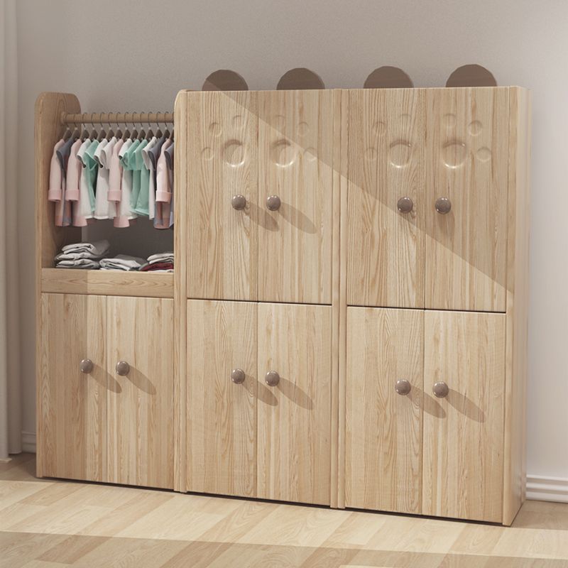 Solid Wood Kid Wardrobe Contemporary Light Wood Closet with Shelved