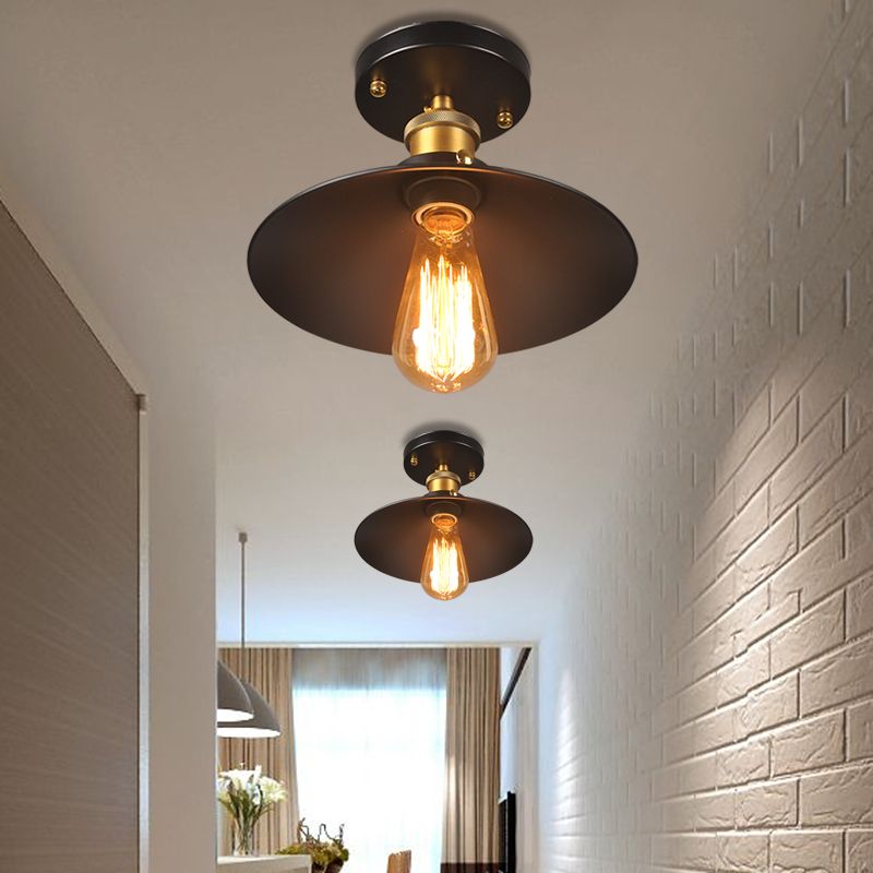 1 Light Semi Flush Ceiling Light Fixtures with Cone Metal Shade Industrial Hall And Foyer Semi Flush Light Fixtures