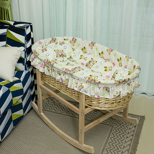 Portable Wicker Moses Basket Natural Oval Moses Basket for Baby and Newborn