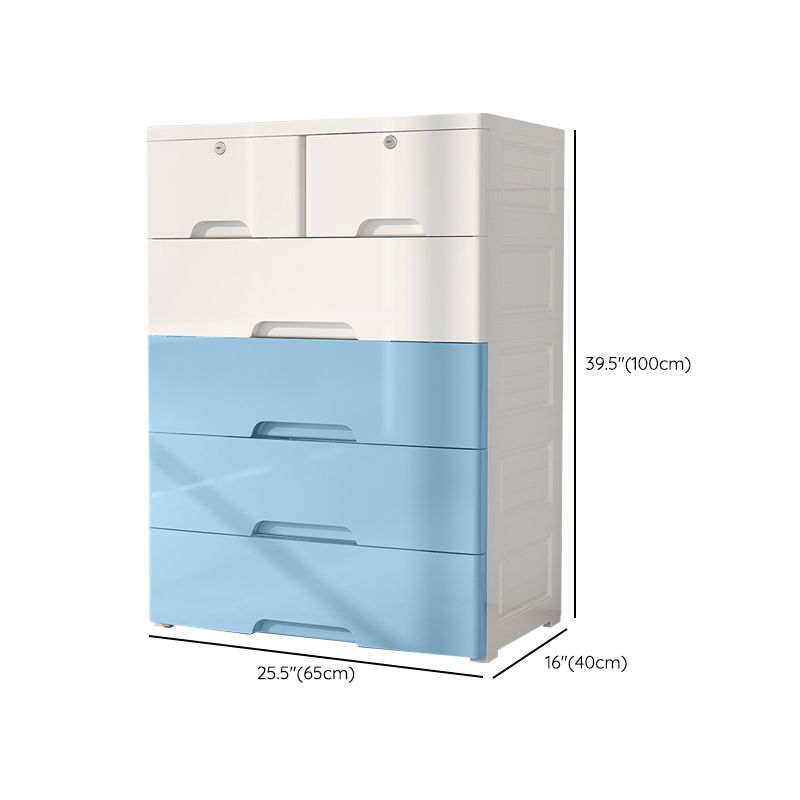 White and Blue Youth Armoire with Drawer Contemporary Coat Locker