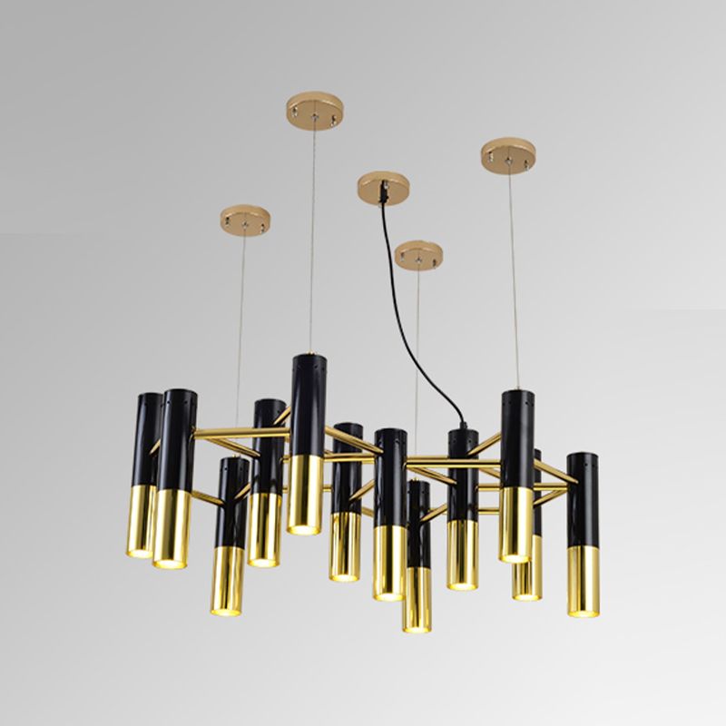 Tubes lumineux de lustre de style moderne forme d'éclairage de pendentif métallique en noir et or