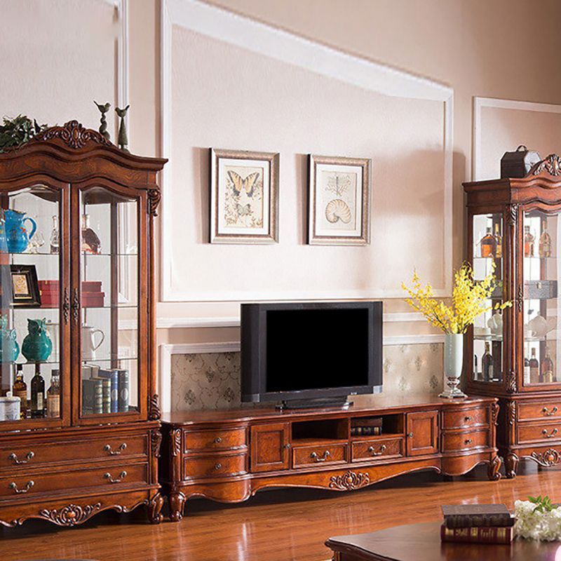 Solid Wood TV Console Traditional Enclosed TV Cabinet with Glide Drawers