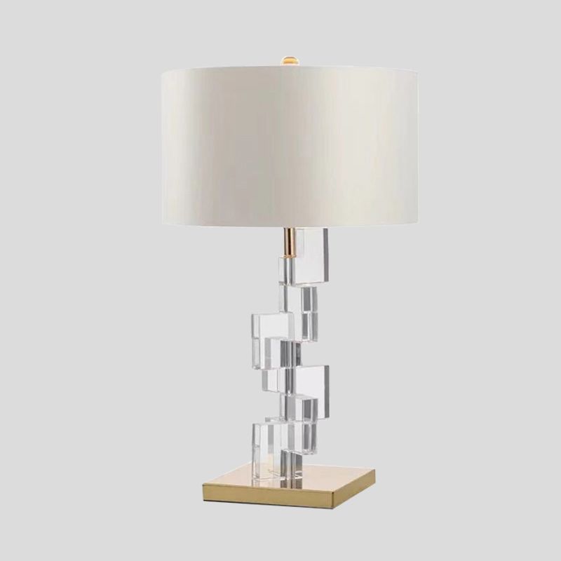 Straight Sided Shade Desk Light Contemporary Fabric 1 Head Night Table Lamp in White