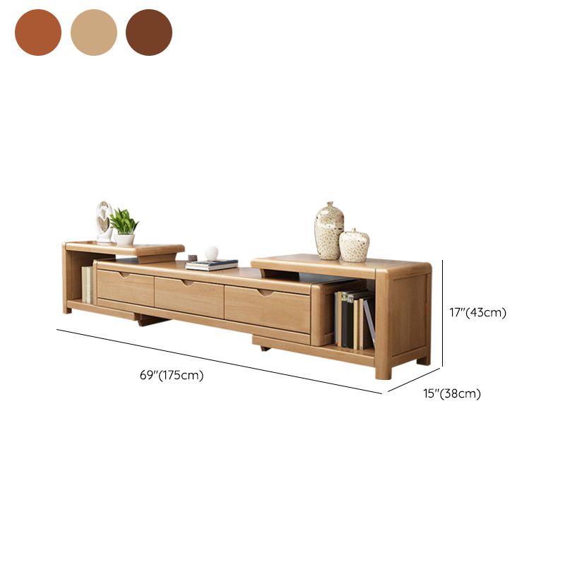 Scandinavian Rubber Wood Media Console Open Shelving TV Stand with Drawers